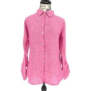 Sigrid Olsen 100% Linen Button Up Shirt Medium Pink Coastal New England Preppy
